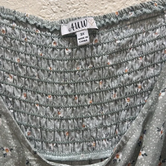 AWW Light Green Flower Summer Dress Size 3X - Picture 4 of 5